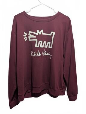 Keith Haring Barking Dog Sweatshirt XXL Maroon Burgundy Graphic Crewneck Pop Art